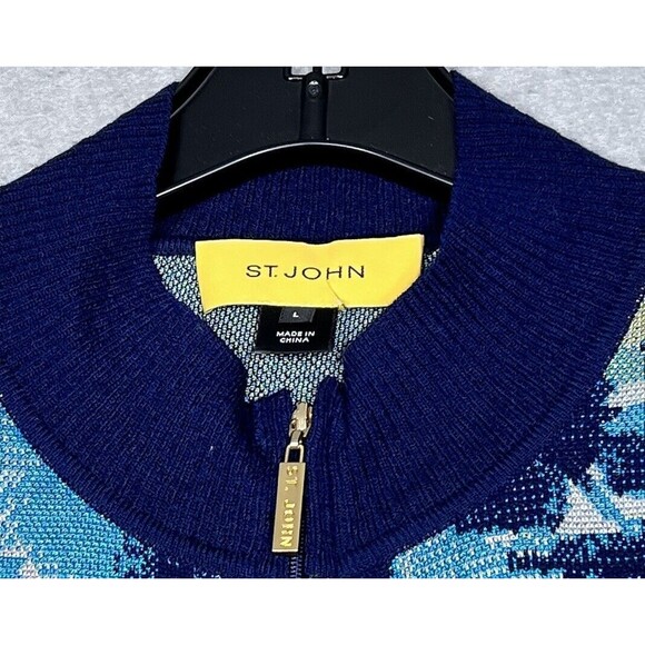 St. John Jacket Knit Waterfall Printed Women’s Large Full Zip Gold Accent - Picture 9 of 11